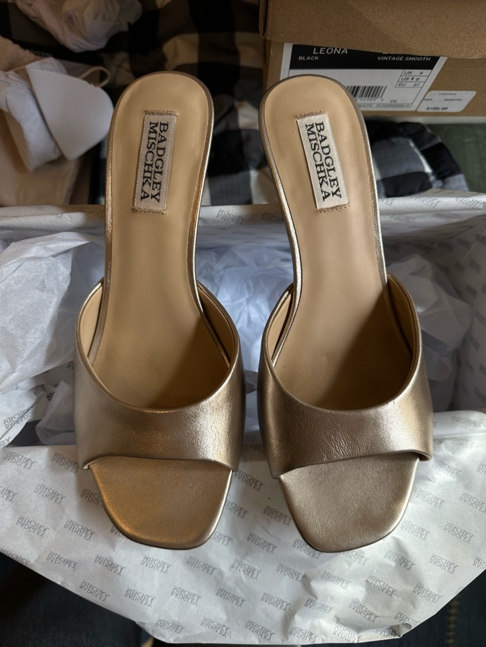 Badgley Mischka Metallic Gold Open-Toe Slide Mules